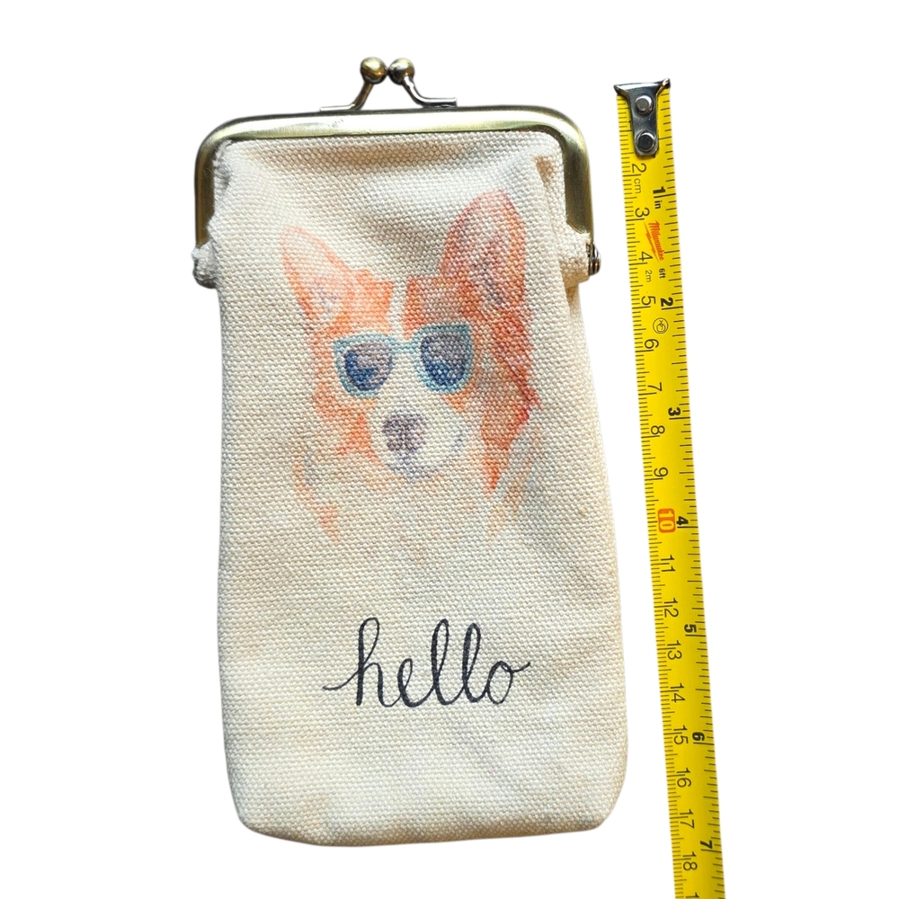 Anthropologie Corgi Sunglasses Canvas Kiss Lock Bag Purse - Picture 4 of 6